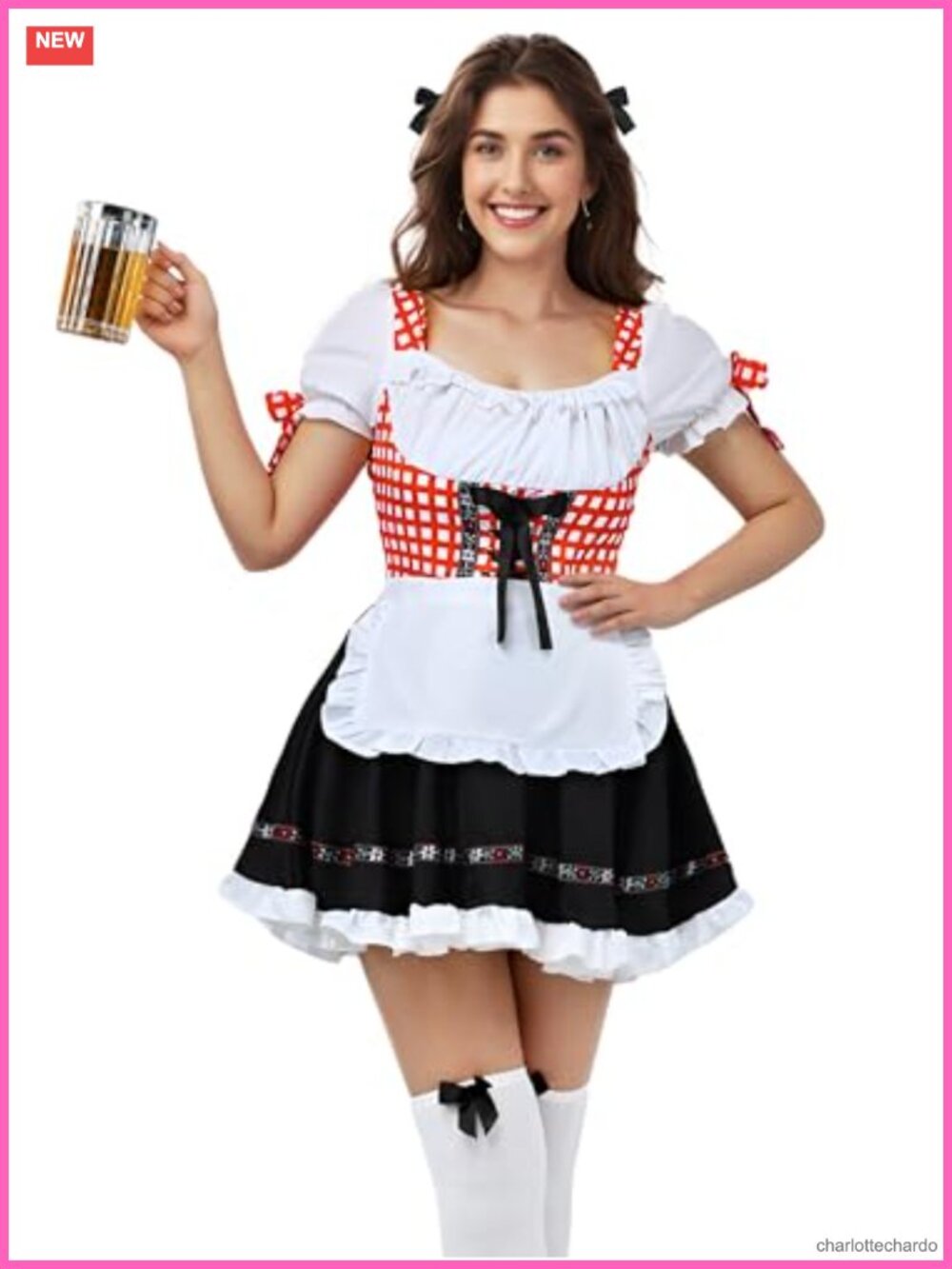 Women's Oktoberfest Costume Dirndl Dress with Hair Ties & Socks